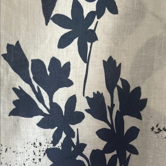 bryn Walker Navy and Cream Botanical Linen Cotton Oversized Blouse NWT - Picture 4 of 7
